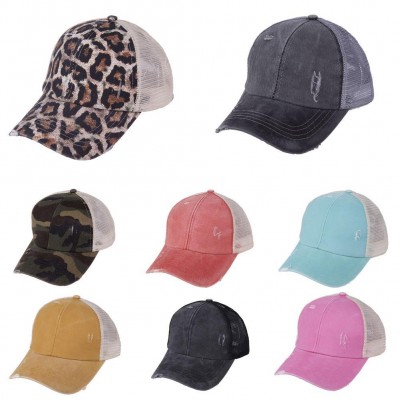 Custom Embroidery Logo Unstructured Distressed Baseball Cap Lady Pony Tail Hats Women Sunscreen Caps