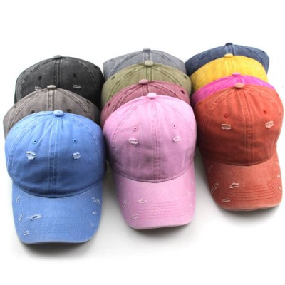 Hole12 Colour Blank Washed Cotton Hat 6 Panel Dad Hat Baseball Cap For Women Men