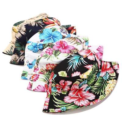 Printed fisherman's hat double-sided lady small flower  pure cotton sun custom bucket hat